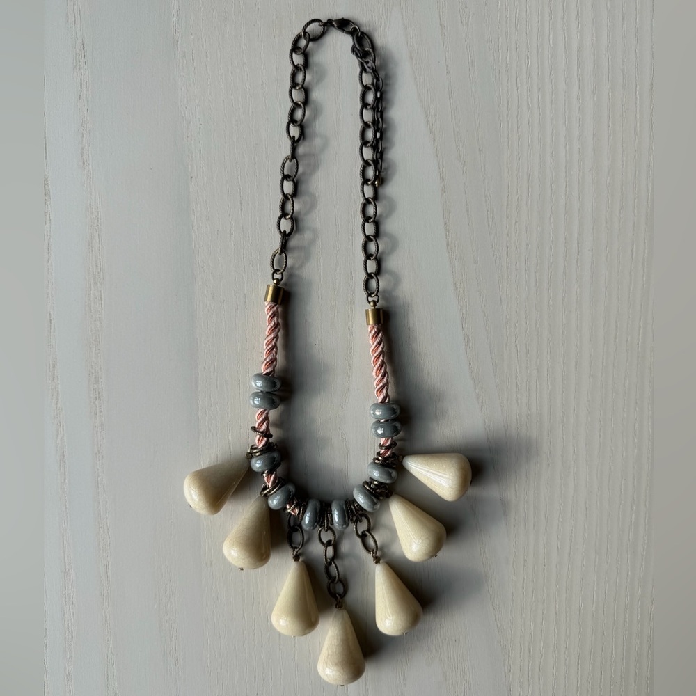 Anthropologie Cream and Silver Teardrop Necklace - Picture 2 of 5